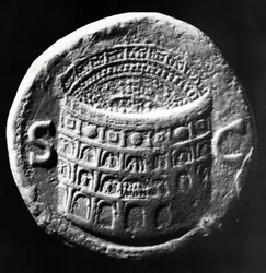 Sestertius i mässing med en flygbild av Colosseum, ca 80-81 e.Kr. (mässing)